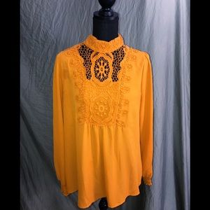 Mustard lace long sleeved high neck shirt